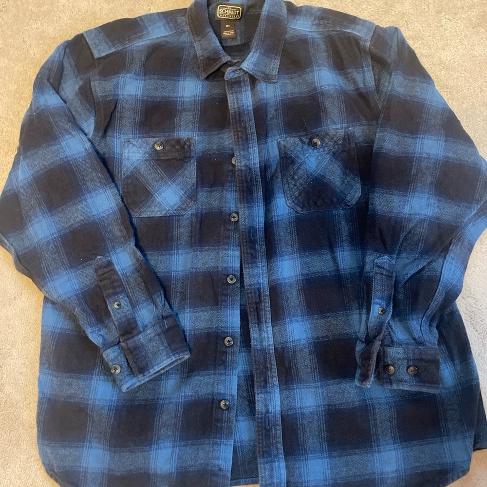 Heavy Flannel Shirt 2XL Blue & Black Buffalo Plaid